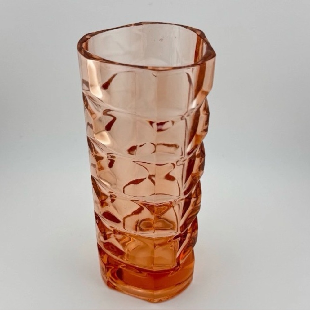 Vintage France Luminarc Rosaline Heavy Mid Century Modern Glass Vase 7” H